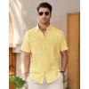 Mens Linen Shirts Short Sleeve Button Down Shirt Casual Cuban Guayabera Lightweight Summer Beach Solid Tops(Bright Yellow)