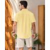 Mens Linen Shirts Short Sleeve Button Down Shirt Casual Cuban Guayabera Lightweight Summer Beach Solid Tops(Bright Yellow)