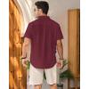 Mens Linen Shirts Short Sleeve Button Down Shirt Casual Cuban Guayabera Lightweight Summer Beach Solid Tops(Burgundy)