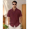 Mens Linen Shirts Short Sleeve Button Down Shirt Casual Cuban Guayabera Lightweight Summer Beach Solid Tops(Burgundy)