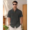 Mens Linen Shirts Short Sleeve Button Down Shirt Casual Cuban Guayabera Lightweight Summer Beach Solid Tops(Charcoal)