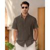 Mens Linen Shirts Short Sleeve Button Down Shirt Casual Cuban Guayabera Lightweight Summer Beach Solid Tops(Coffee)