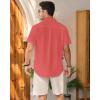 Mens Linen Shirts Short Sleeve Button Down Shirt Casual Cuban Guayabera Lightweight Summer Beach Solid Tops(Coral)