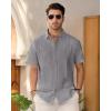 Mens Linen Shirts Short Sleeve Button Down Shirt Casual Cuban Guayabera Lightweight Summer Beach Solid Tops(Dark Grey)