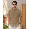 Mens Linen Shirts Short Sleeve Button Down Shirt Casual Cuban Guayabera Lightweight Summer Beach Solid Tops(Dark Khaki)