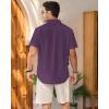 Mens Linen Shirts Short Sleeve Button Down Shirt Casual Cuban Guayabera Lightweight Summer Beach Solid Tops(Dark Purple)