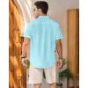 Mens Linen Shirts Short Sleeve Button Down Shirt Casual Cuban Guayabera Lightweight Summer Beach Solid Tops(Fluorescent Blue)