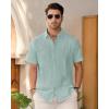 Mens Linen Shirts Short Sleeve Button Down Shirt Casual Cuban Guayabera Lightweight Summer Beach Solid Tops(Grey Green)