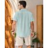 Mens Linen Shirts Short Sleeve Button Down Shirt Casual Cuban Guayabera Lightweight Summer Beach Solid Tops(Grey Green)