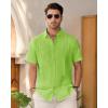Mens Linen Shirts Short Sleeve Button Down Shirt Casual Cuban Guayabera Lightweight Summer Beach Solid Tops(Lawn Green)