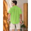 Mens Linen Shirts Short Sleeve Button Down Shirt Casual Cuban Guayabera Lightweight Summer Beach Solid Tops(Lawn Green)