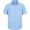 Mens Linen Shirts Short Sleeve Button Down Shirt Casual Cuban Guayabera Lightweight Summer Beach Solid Tops(Light Blue)