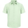 Mens Linen Shirts Short Sleeve Button Down Shirt Casual Cuban Guayabera Lightweight Summer Beach Solid Tops(Light Green)