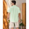 Mens Linen Shirts Short Sleeve Button Down Shirt Casual Cuban Guayabera Lightweight Summer Beach Solid Tops(Light Green)