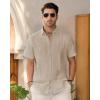 Mens Linen Shirts Short Sleeve Button Down Shirt Casual Cuban Guayabera Lightweight Summer Beach Solid Tops(Light Khaki)