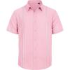 Mens Linen Shirts Short Sleeve Button Down Shirt Casual Cuban Guayabera Lightweight Summer Beach Solid Tops(Light Pink)