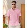 Mens Linen Shirts Short Sleeve Button Down Shirt Casual Cuban Guayabera Lightweight Summer Beach Solid Tops(Light Pink)