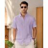 Mens Linen Shirts Short Sleeve Button Down Shirt Casual Cuban Guayabera Lightweight Summer Beach Solid Tops(Light Purple)