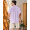 Mens Linen Shirts Short Sleeve Button Down Shirt Casual Cuban Guayabera Lightweight Summer Beach Solid Tops(Light Purple)