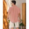 Mens Linen Shirts Short Sleeve Button Down Shirt Casual Cuban Guayabera Lightweight Summer Beach Solid Tops(Peach)