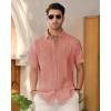 Mens Linen Shirts Short Sleeve Button Down Shirt Casual Cuban Guayabera Lightweight Summer Beach Solid Tops(Peach)