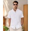 Mens Linen Shirts Short Sleeve Button Down Shirt Casual Cuban Guayabera Lightweight Summer Beach Solid Tops(White)