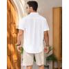 Mens Linen Shirts Short Sleeve Button Down Shirt Casual Cuban Guayabera Lightweight Summer Beach Solid Tops(White)