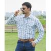 Men’s Plaid Pearl Snap Button Shirts Casual Long Sleeve Checked Shirt Western Cowboy Shirts with Two Pockets for Work