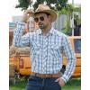 Men’s Plaid Pearl Snap Button Shirts Casual Long Sleeve Checked Shirt Western Cowboy Shirts with Two Pockets for Work