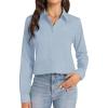 J.VER Button Down Shirts for Women Stretch Collared Cotton Long Sleeve Dress Shirt Business Casual Blouse for Work(Airy Blue)
