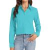 J.VER Button Down Shirts for Women Stretch Collared Cotton Long Sleeve Dress Shirt Business Casual Blouse for Work(Aqua Blue)