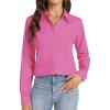 J.VER Button Down Shirts for Women Stretch Collared Cotton Long Sleeve Dress Shirt Business Casual Blouse for Work(Hot Pink)
