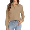 J.VER Button Down Shirts for Women Stretch Collared Cotton Long Sleeve Dress Shirt Business Casual Blouse for Work(Khaki)