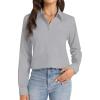 J.VER Button Down Shirts for Women Stretch Collared Cotton Long Sleeve Dress Shirt Business Casual Blouse for Work(Light Grey)