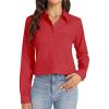 J.VER Button Down Shirts for Women Stretch Collared Cotton Long Sleeve Dress Shirt Business Casual Blouse for Work(Red)