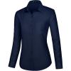 J.VER Dress Shirts for Women Button Down Wrinkle Free Shirt Business Casual Long Sleeve Work Blouse with Pocket(Navy Blue)