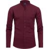 J.VER Men’s Banded Collar Dress Shirt Mandarin Long Sleeve Button Down Shirts Stretch Collarless Tops with Pocket(Burgundy)
