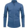J.VER Men’s Banded Collar Dress Shirt Mandarin Long Sleeve Button Down Shirts Stretch Collarless Tops with Pocket(Cyan Blue)