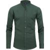 J.VER Men’s Banded Collar Dress Shirt Mandarin Long Sleeve Button Down Shirts Stretch Collarless Tops with Pocket(Dark Green)