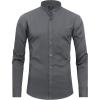 J.VER Men’s Banded Collar Dress Shirt Mandarin Long Sleeve Button Down Shirts Stretch Collarless Tops with Pocket(Grey)