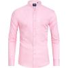 J.VER Men’s Banded Collar Dress Shirt Mandarin Long Sleeve Button Down Shirts Stretch Collarless Tops with Pocket(Pink)
