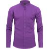 J.VER Men’s Banded Collar Dress Shirt Mandarin Long Sleeve Button Down Shirts Stretch Collarless Tops with Pocket(Purple)