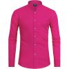 J.VER Men’s Banded Collar Dress Shirt Mandarin Long Sleeve Button Down Shirts Stretch Collarless Tops with Pocket(Rose Red)