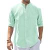 J.VER Men’s Cotton Linen Long Sleeve Shirts Casual Button Down Banded Collar Shirt Beach Summer Tops with Pocket(Mint Green)