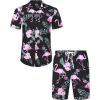 J.VER Men’s Hawaiian Shirts Casual Button Down Short Sleeve Shirts Set Printed Shorts Beach Tropical Hawaii Suits