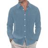 J.VER Men’s Linen Shirts Casual Button Down Long Sleeve Shirt Solid Spread Collar Summer Beach Shirts with Pocket(Airy Blue)