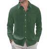 J.VER Men’s Linen Shirts Casual Button Down Long Sleeve Shirt Solid Spread Collar Summer Beach Shirts with Pocket(Army Green)