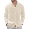 J.VER Men’s Linen Shirts Casual Button Down Long Sleeve Shirt Solid Spread Collar Summer Beach Shirts with Pocket(Beige)