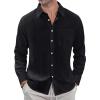 J.VER Men’s Linen Shirts Casual Button Down Long Sleeve Shirt Solid Spread Collar Summer Beach Shirts with Pocket(Black)