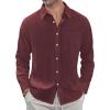 J.VER Men’s Linen Shirts Casual Button Down Long Sleeve Shirt Solid Spread Collar Summer Beach Shirts with Pocket(Burgundy)
